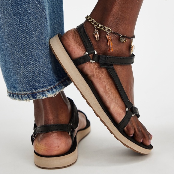 Teva Original Universal Slim Leather Black Tan Sandal Women's Size 7 NEW - Picture 1 of 9